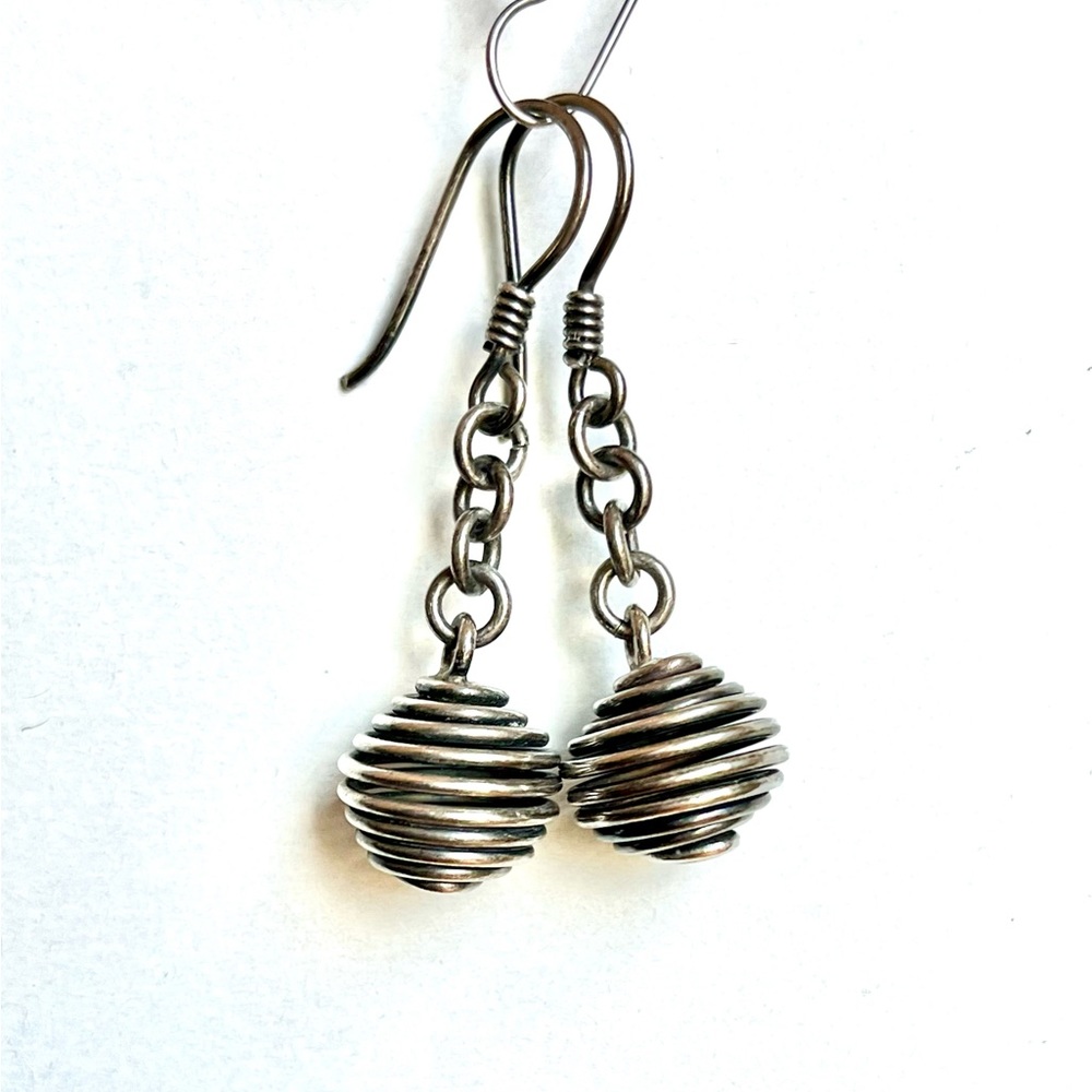 Silver Sphere Drop Earrings